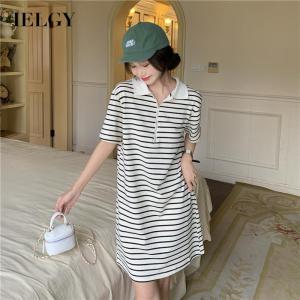 IELGY striped polo neck dress womens design sense