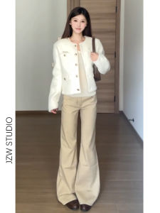 Khaki Low Waist Flared Denim Jeans Womens Autumn New Small Size Slimming Draping Floor-Length Horse Hoof Pants Casual Style