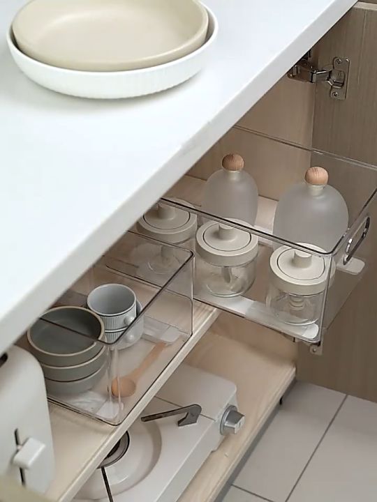 【Woody】 2Pcs/set Storage Rack DIY Track Pullout Track Basket Pull Rail ...