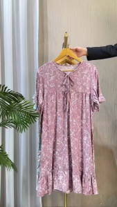 Dress Rayon Premium Motif Floral Polka / Tulip Ayuri CLARA - Gaya Korea - Ukuran M-XXL