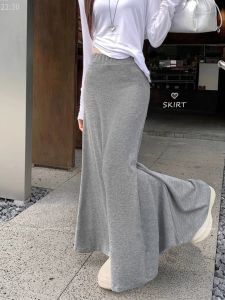 Pure Color High Waist Fish Tail Midi Skirt Womens Fashion Casual Drapey Slimming Long Skirt Korean Style A-Line Skirt