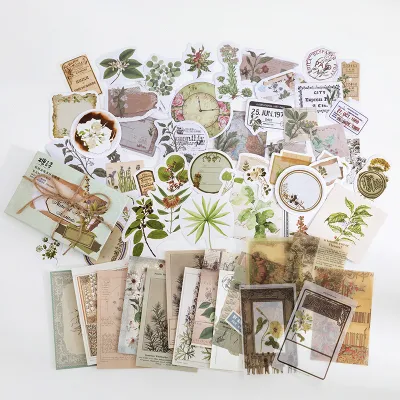 Yoofun 60pcs/pack Multi-Material Sticker Pack Vintage Mushroom Plants butterflies Stickers for Journal Scrapbooking Craft Making