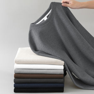 2025 New Mens Fleece Lined Hoodless Thick Long Sleeve Sweatshirt Pure Color round Neck Casual Fashion Streetwear Spring Autumn Winter