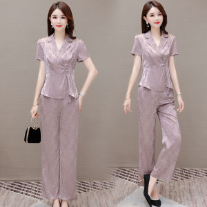 MAIMEI | ชุดสองชิ้นแฟชั่นสูงสุดสำหรับผู้หญิง ฤดูร้อน 2025 แบรนด์ไฮเอนด์ เอวสูง แขนสั้น ผ้าโพลีเอสเตอร์ ชุดทำงานลำลอง