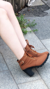 Falimottype)Size35-42 Womens Fashion Versatile Strap Round Head Coarse Heel Short Boots Matte Coarse High Heel Short Boots