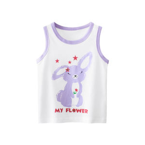 New Summer Cartoon Rabbit Pure Cotton Sport Vest for Girls Kids Casual round Neck Short Sleeve Breathable Comfortable Vest