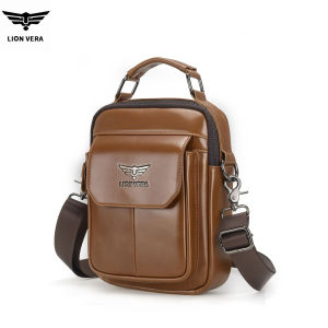 LION VERA Mens Genuine Leather Shoulder Bag Multifunctional 7.6-inch Tablet Handbag Retro Casual Crossbody Bag Cowhide