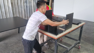 Hatton READY STOCK Workstation Office Desk for 4 Seaters | FULLY BLACK | Frameless Fabric Desking Dividers | Linkable More Than 4 Seater | Sharing Centre Cabinet | Strong Built 4 Gang Power Socket |