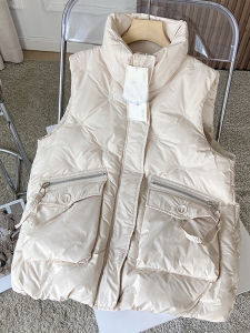 Loose Womens down Cotton Vest Korean Style Stand Collar Zipper Pocket Backless Autumn Winter Fashion Casual Top