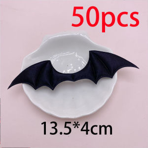 50/100Pcs Bat Wings Appliques Satin Pressed Devil Wing Patches for DIY Hair Clip Hat Halloween Costume Decoration Black White