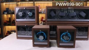 ไฟLED กล่องหมุนนาฬิกา 2 เรือน วอลนัทสีดำไม้ Watch Winder กล่องนาฬิกา กล่องหมุนนาฬิกาอัตโนมัติ ห้าเกียร์ปรับได้