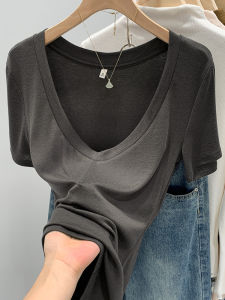 Áo Thun Nữ Tay Ngắn Cổ Chữ V Thiết Kế Ôm Vừa Vặn Mùa Hè 2025 Áo Thun Nữ Phong Cách Hàn Quốc Thường Ngày Màu Trơn