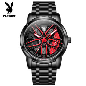 PLAYBOY watch for men fashion roating dial luminous stain steel starp with free gitf box