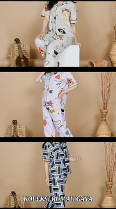 piyama katun wanita dewasa panjang cp full kancing bahan katun piyama bb max 70kg cod motif campur