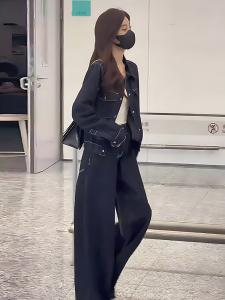 Spring 2025 Fashion Anti-Aging Versatile Loose Short Coat And Wide Leg Jeans Set for Women Polyester Fiber Student Work Uniform