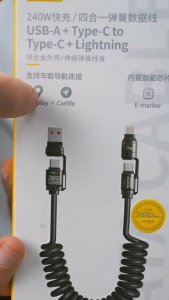 Cáp Sạc Lò Xo Đa Năng 4IN1 Hỗ Trợ Carplay+Carlfe Dây Sạc Nhanh 65W/240W Nhỏ Gọn