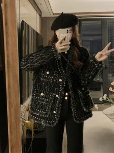 plus Size Elegant Black Peplum Jacket Womens Autumn Winter Thickened Fashionable Lady Top Large Size Comfortable Fit Outerwear