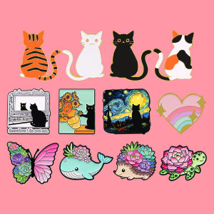 Cute Black Cats Enamel Pins Succulent Plant Animal Brooch Lapel Pin Badge on Backpack Clothing Accessories Fashion Jewelry Gifts