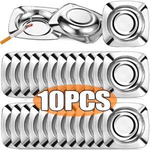 【XZxinzhan】1/10x Silvery Ashtray Stainless Steel Ash Tray Suitable for Indoor Outdoor Garden Balcony Camping Picnic Decorative Tools