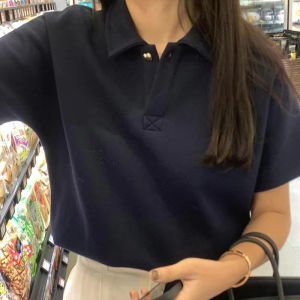 Chic White POLO Shirt for Women Simple Summer Style with Single Button Short Sleeve Pullover K-style Casual Clothing