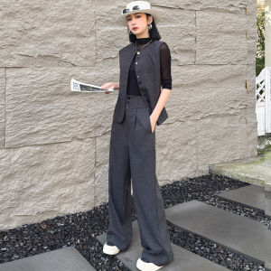 Stylish Autumn Outfit Three-Piece Set High-End Feeling Vest Wide Leg Pants Ensemble for Women 25-35 Years Old 2025 New Fall Collection