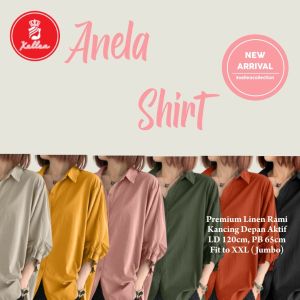 Blouse Wanita Kerah Kemeja Polos Lengan Karet Linen Anela Shirt Nyaman Casual Korean Style - XELLEA
