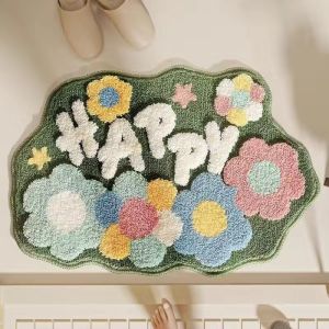 VIKAMA Colorful Flowers Entryway Living Room Carpet Wave Edge Non Slip Absorbent Floor Mat Ins Style Home Decor Warm Door Mat