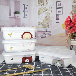 Hộp Đựng Cơm Bằng Gốm Sứ Hình Chữ Nhật Ba Ngăn Dễ Thương Dùng Để Nấu Ăn Trong Lò Vi Sóng Hộp Đựng Thức Ăn Bảo Quản Lâu Ngày Cho Người Lớn