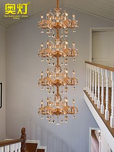 AODENG | High American Style Staircase Chandelier Zinc Alloy Crystal Long Hanging Light