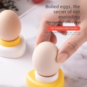 Manual Egg Punch Tool 304 Stainless Steel Needle Pricker With Stable Plastic Base Home Kitchen Tool For Perfect Boiled Egg Prep