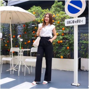 9503 # กางเกง ทำงาน ขายาว 9 ส่วน ทรงกระบอกกลาง ผ้าซุปเปอร์เปเป้ เก็บทรงสวย ใส่แล้วเพรียว