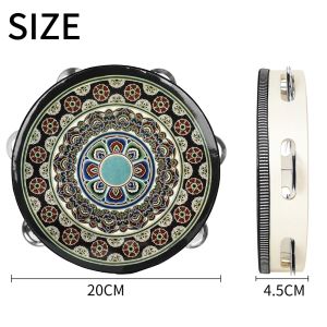 Portable 8 Inch Tambourine Single Row Dunhuang Ancient Style Hand Drum for Kids Adults Education Musical Instruments Tambourine