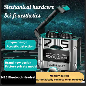 M25 Bluetooth headset wireless touch metal mecha style low power gaming digital display power headset mecha space capsule