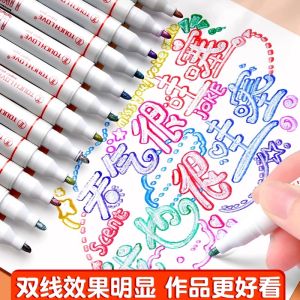 Dual-Line Outline Pen Hand Copy Report Special Pen Floral Color Pen Diary Double-Color Edging Pen Elementary School Fluorescent Edge Pen