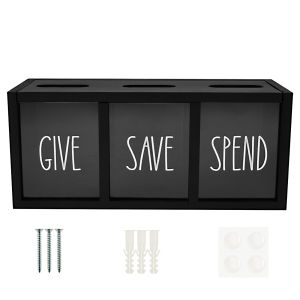 3 Grids Wall-mounted Save Spend Bank Visualized Money Saving Box Wooden Piggy Bank Give Save Spend Money Boxes for Kids Adults
