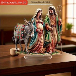 2D Acrylic Religious Table Decorations Virgin Mary Joseph And the Donkey Christian Home Ornaments Artwork for Festive Tabletop