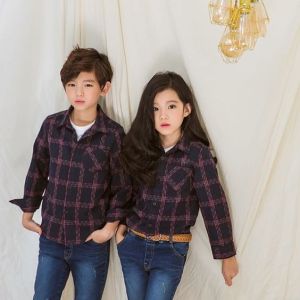 Promo terlaris Kemeja atasan Anak perempuan Kotak kotak flanel Kerah Cewek  Perempuan