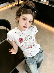 Dots Cat Print Short Sleeve T-Shirt