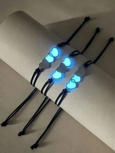 3 Piece Set Heart-Shaped Glow-in-the-Dark Friendship Bracelets Luminous Hand Ropes for Couples Or Groups