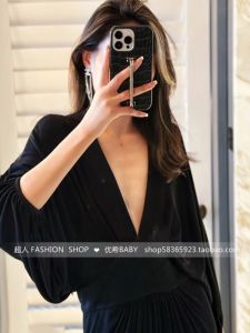 Xuân Hè Mới Cổ Thấp Màu Đen Vintage Pháp Rộng Rãi Cỡ Lớn Thon Gọn Chống Nắng Bà Bầu Đầm Dành Cho Phụ Nữ Cỡ Lớn