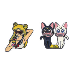 Bandai | 2 Chiếc Ghim Cài Hình Hoạt Hình Sailor Moon Dễ Thương Mèo Đen Trắng Chất Liệu Men Dành Cho Ba Lô Quần Áo Mũ Trang Sức Huy Hiệu Kim Loại Phụ Kiện Quà Tặng