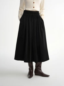 DUSHU | Embroidered Retro Stretch Corduroy A-line Skirt
