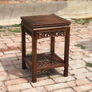 Chinese Style Square Solid Wood Side Table Elm Wood Living Room Small Tea Table Side Cabinet Flower Rack Simple Sofa Side Table Corner Table