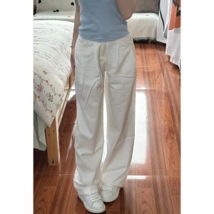 High Waist Wide Leg Jeans for Students Pleated Straight Cut Summer Hot Girl Small Size Denim Pants Casual High Waist Trousers
