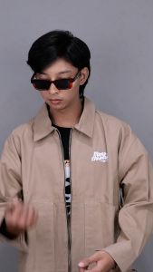 Monochrome Jaket Boxy Pria Lengan Panjang Kanvas Premium Men Jacket Brown Lumber