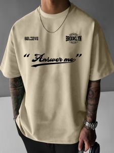 Mens new fashionable letter printed micro elastic breathable round neck T-shirt summer outdoor urban high street top