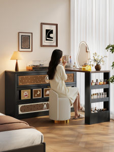 MEISD | Bàn Trang Điểm Màu Kem Vintage Gập Được Đơn Giản