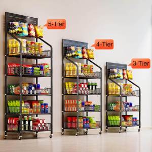 Movable Supermarket Shelves Rack Merchandiser Rack Kitchen Rack Organizer Grocery Display Rack Supermarket Shelf Merchandiser Rack Multi Layer Shelf Small Food Toy Thick Display Rack with Wheels 4/5 Layer for Store Party Rolling Cart