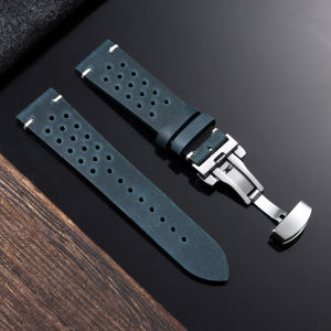 Dây Đeo Đồng Hồ Bằng Da Cổ Điển Thoáng Khí Có Lỗ Thoáng Khí Rộng 18mm-24mm Khóa Bướm Tương Thích Với Phụ Kiện Đồng Hồ Thông Minh Seiko Rolex Omega IWC