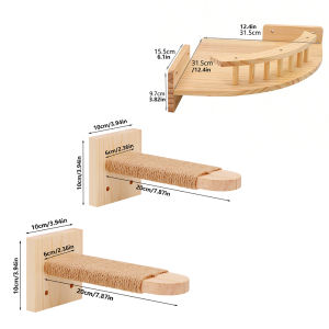 Cat Wall Shelves - 2 Steps Scratch Post & Hammock Bed Climbing Shelf for Indoor Cats Playing Climbing Tree Tower Accessories